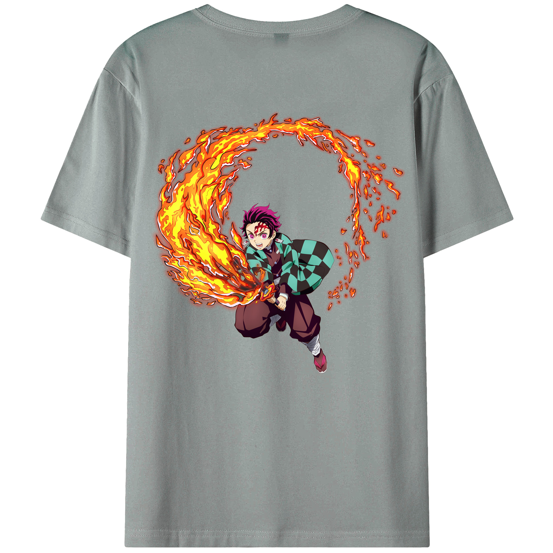 （画像用） 鬼滅の刃 竈門 炭治郎／かまど たんじろう Kamado Tanjirou 綿100％ メンズ半袖Tシャツ（バックプリント） 通気性